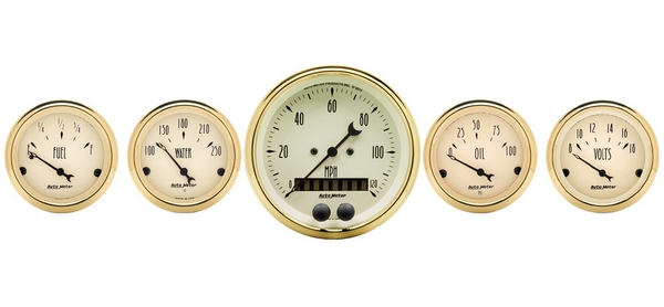 5 PC. GAUGE KIT, 3-3/8" & 2-1/16", GPS SPEEDOMETER, GOLDEN OLDIES